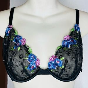 Victoria’s Secret Black Leopard Floral Embroidered Unlined Demi Bra